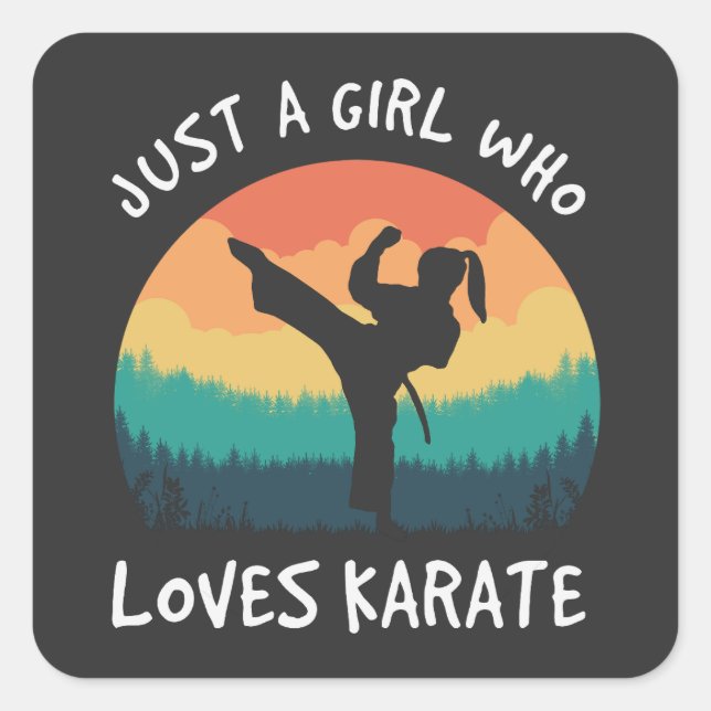 Just a Girl Who Lieben Karate - Retro Karate Girl Quadratischer Aufkleber (Vorderseite)