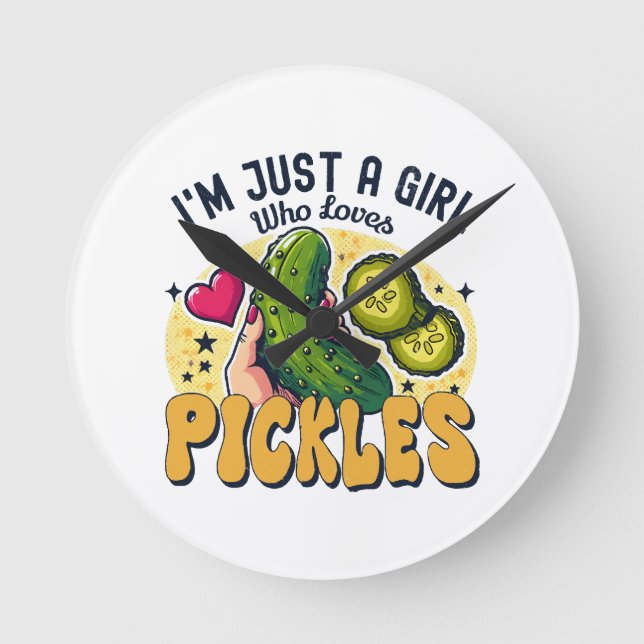 Just a Girl Who Lieben Pickles - Funny Vegan Runde Wanduhr (Vorderseite)