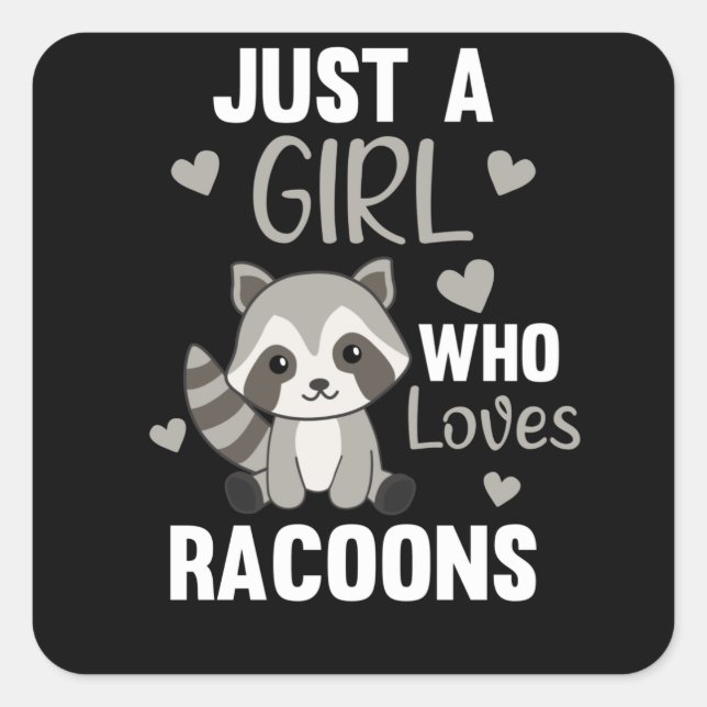 Just A Girl Who Lieben Racoons Kawaii Raccoon Quadratischer Aufkleber (Vorderseite)