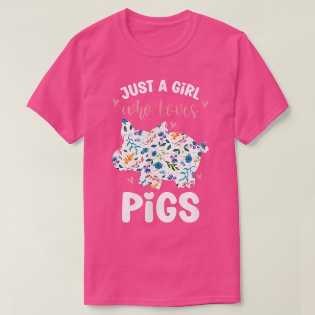 Just a Girl Who Lieben Schweine Blume Design für S T-Shirt (Design vorne)