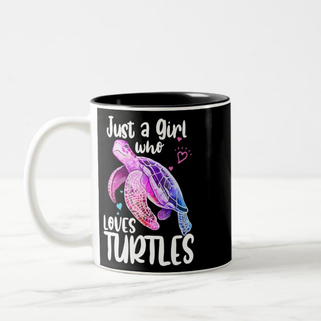 Just a Girl Who Lieben Turtles Niedlich Turtle Gir Zweifarbige Tasse (Links)