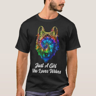 Just a Girl Who Lieben Wolves Wolf Gefärbte Krawat T-Shirt