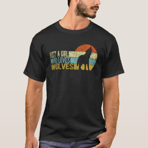 Just a Girl Who Lieben Wolves Wolf Girl Retro Vint T-Shirt