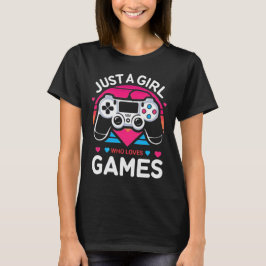 Just A Girl Who Love Games Pink & Blue Retro Gamer T-Shirt