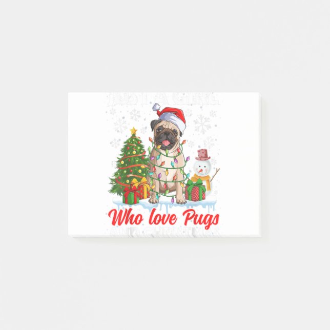 Just A Girl Who Love Pugs & Christmas Pugs Santa X Post-it Klebezettel (Vorderseite)