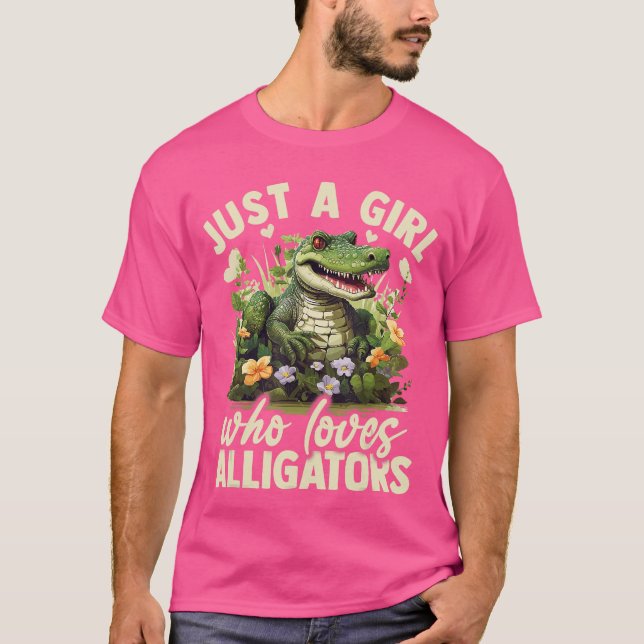 Just A Girl Who Loves Alligator Aesthetic Flower W T-Shirt (Vorderseite)