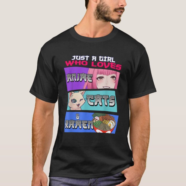 Just A Girl Who Loves Anime Cats Ramen Lover Kawai T-Shirt (Vorderseite)