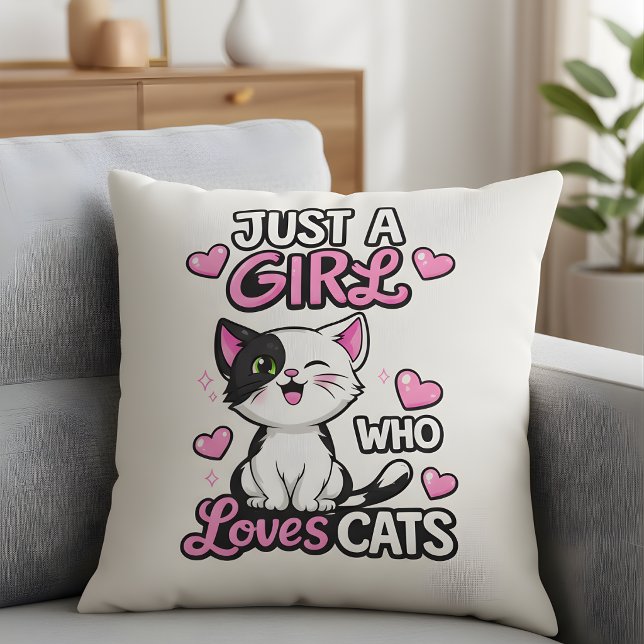 Just a Girl Who Loves Cats Cute Black and White Kissen (Von Creator hochgeladen)