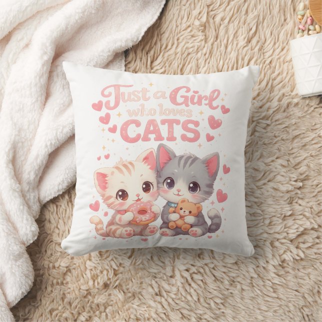 "Just a Girl Who Loves Cats" Cute Kittens Pillow Kissen (Decke)