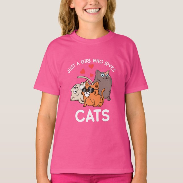 Just A Girl Who Loves Cats Kids Women Cat T-Shirt (Vorderseite)