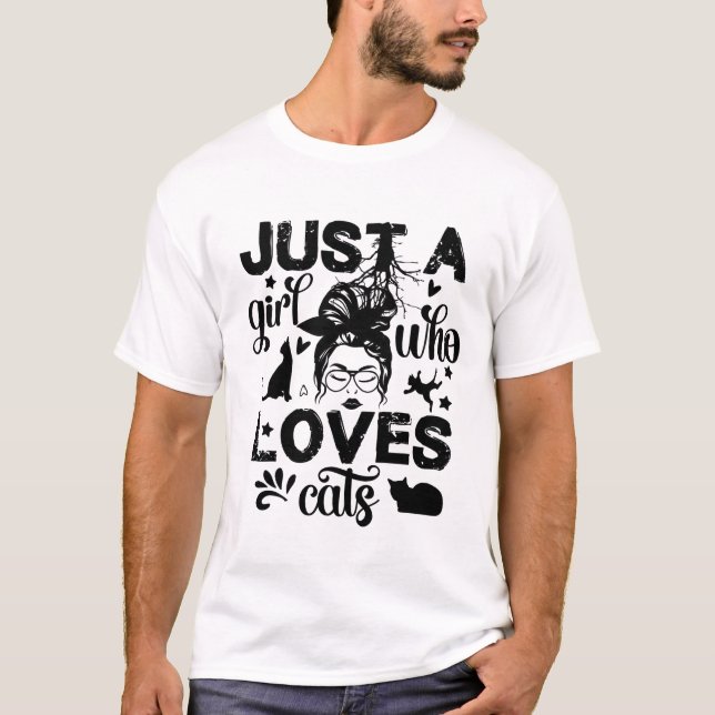 Just a Girl Who Loves Cats – Messy Bun Cat Mom T-Shirt (Vorderseite)
