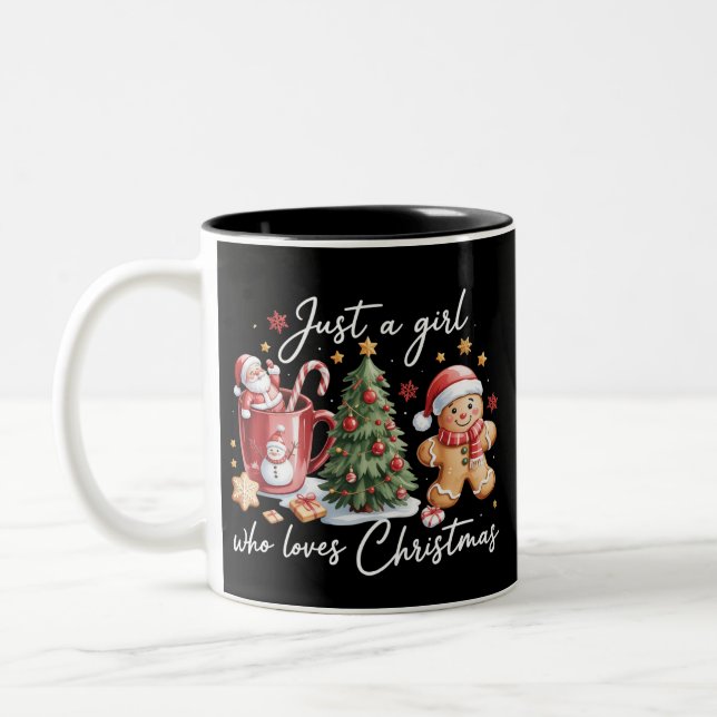 Just A Girl who Loves Christmas Coquette Bow  Zweifarbige Tasse (Links)