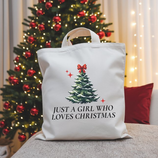 Just a Girl Who Loves Christmas Tote Bag For Women Tragetasche (christmas tote bag, christmas tree tote, christmas bag for women, festive tote for her, xmas gift,)