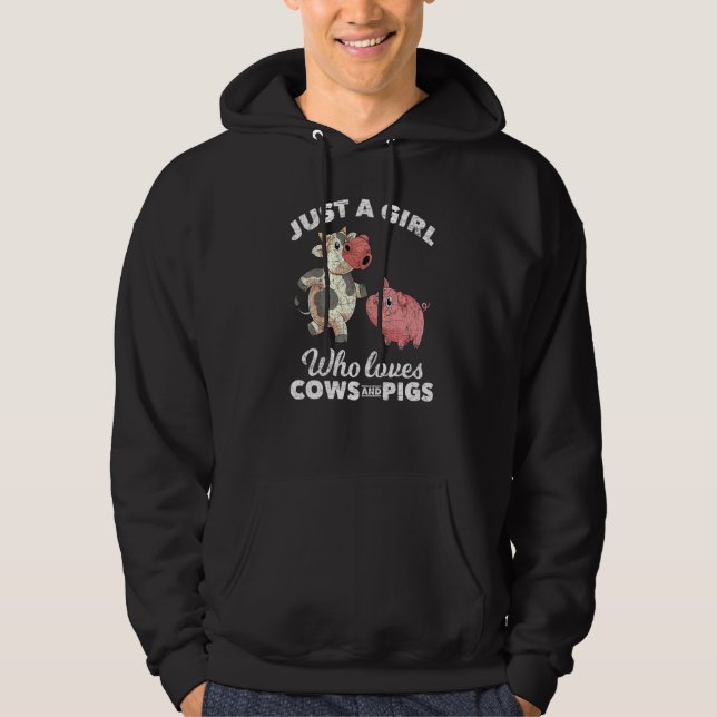 Just A Girl Who Loves Cows And Pigs Farm Animal Pi Hoodie (Vorderseite)