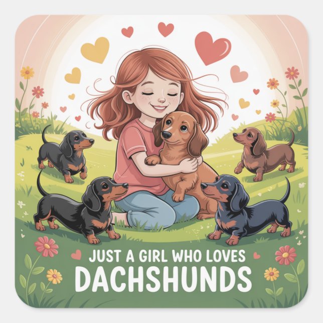 Just A Girl Who Loves Dachshunds Quadratischer Aufkleber (Vorderseite)