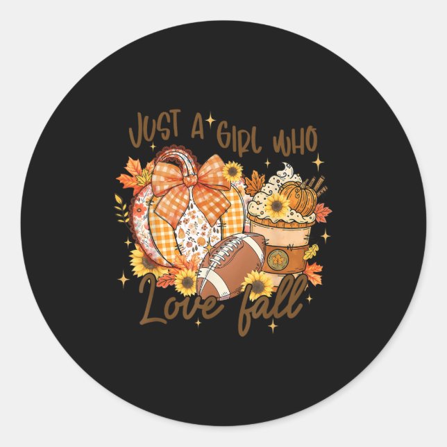 Just A Girl Who Loves Fall Pumpkin Football Cozy A Runder Aufkleber (Vorderseite)