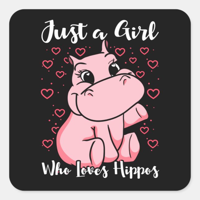 Just a Girl Who Loves Hippos Woman Cute Quadratischer Aufkleber (Vorderseite)