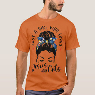 Just A Girl Who Loves Jesus And Cats Christian Gif T-Shirt