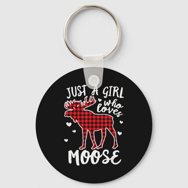 Just A Girl Who Loves Moose Buffalo Plaid Christma Schlüsselanhänger (Vorderseite)