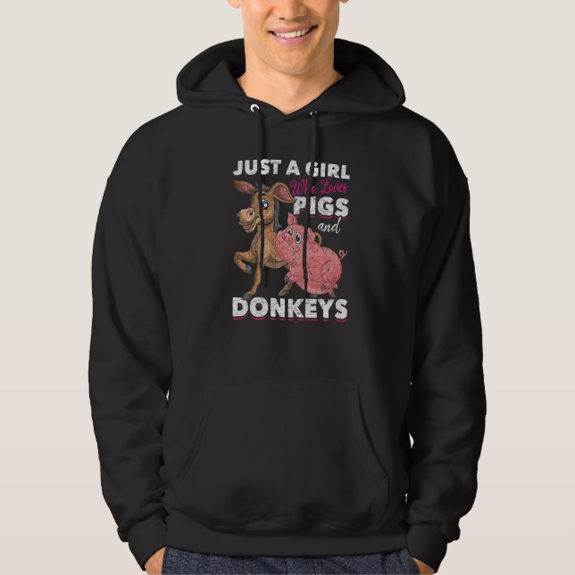 Just A Girl Who Loves Pigs And Donkeys Farm Animal Hoodie (Vorderseite)