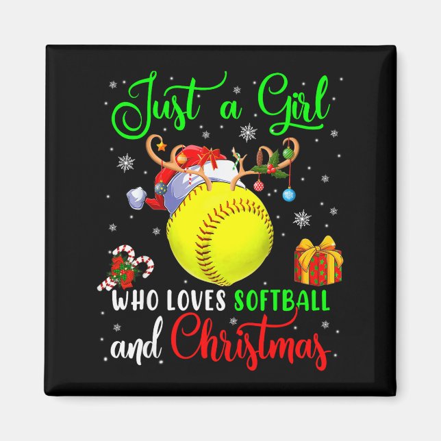 Just A Girl Who Loves Softball And Christmas Santa Magnet (Vorne)