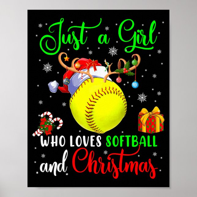 Just A Girl Who Loves Softball And Christmas Santa Poster (Vorne)