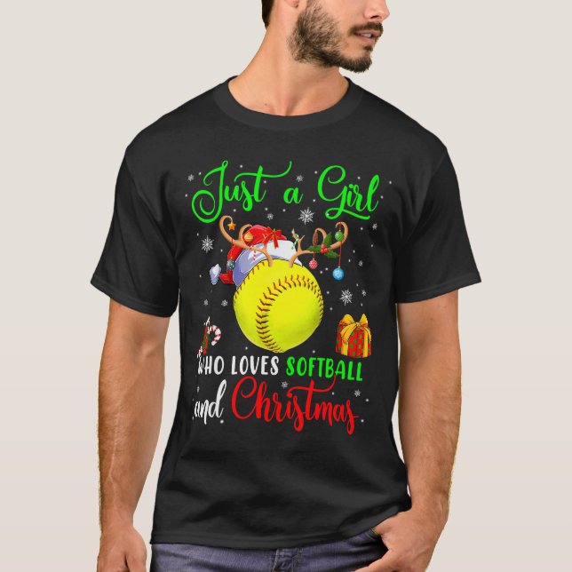 Just A Girl Who Loves Softball And Christmas Santa T-Shirt (Vorderseite)