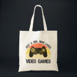 Just A Girl Who Loves Video Games Tragetasche<br><div class="desc">Just A Girl Who Loves Video Games. This funny gamer accessory is a great gift for a woman, girl, teens & kids who love playing video games & computer games. If you're a geek and love console games & computer gaming, this design is for you! Includes a graphic of a...</div>
