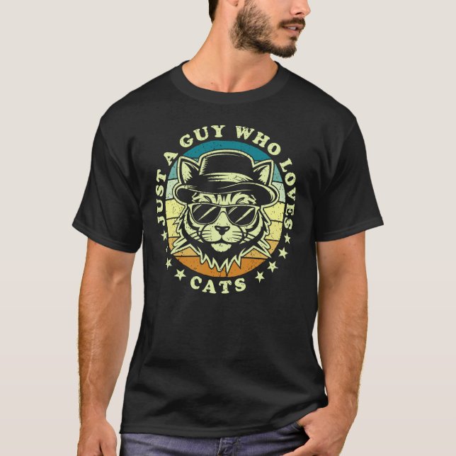 Just A Guy Who Loves Cats Retro Sunset T-Shirt (Vorderseite)