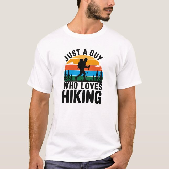 Just a Guy Who Loves Hiking Retro Sunset T-Shirt (Vorderseite)
