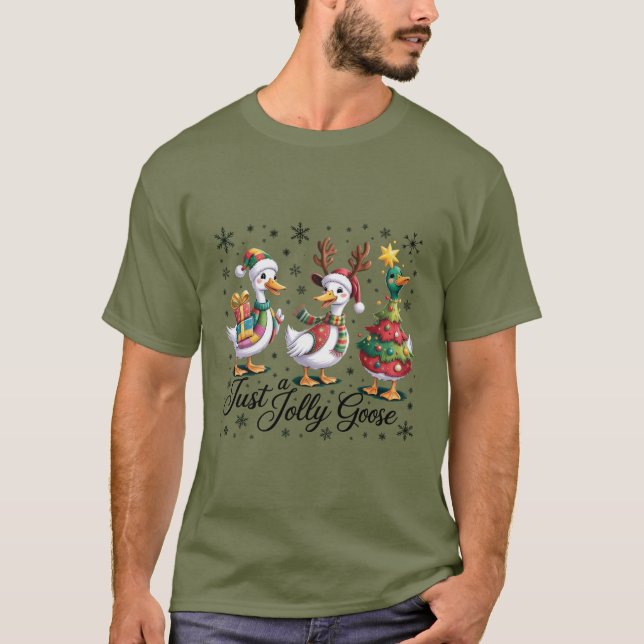 Just A Jolly Goose Patchwork Christmas Duck Funny  T-Shirt (Vorderseite)