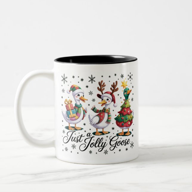 Just A Jolly Goose Patchwork Christmas Duck Funny  Zweifarbige Tasse (Links)
