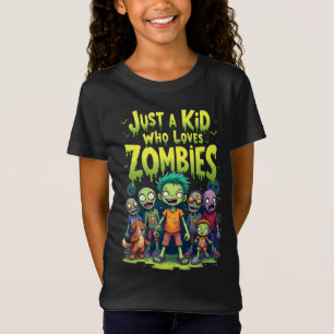 Just a Kid Who Lieben Zombiese Cartoon Halloween T-Shirt