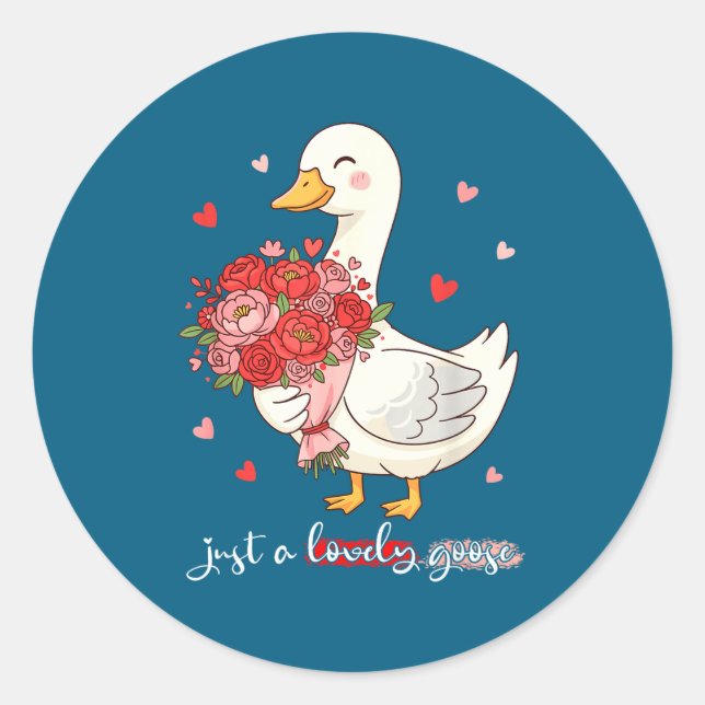 Just A Lovely Goose Bouquet Roses Floral Valentine Runder Aufkleber (Vorderseite)