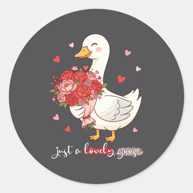 Just A Lovely Goose Bouquet Roses Floral Valentine Runder Aufkleber (Vorderseite)