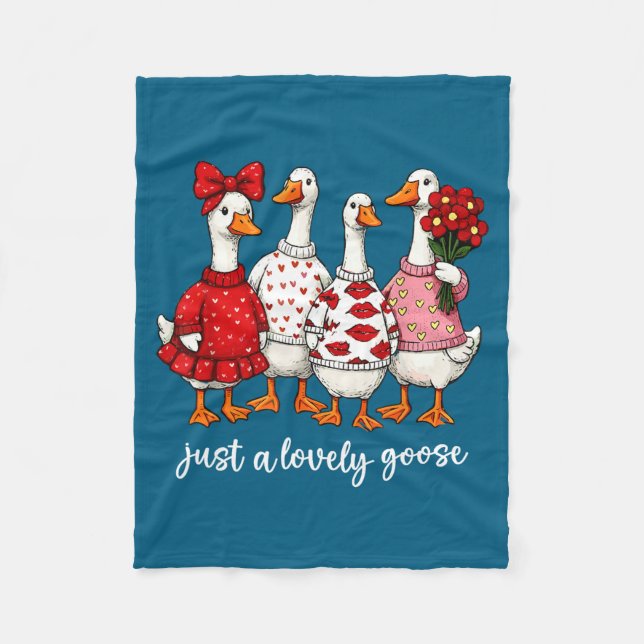 Just A Lovely Goose Cute Silly Goose Valentine's D Fleecedecke (Vorderseite)