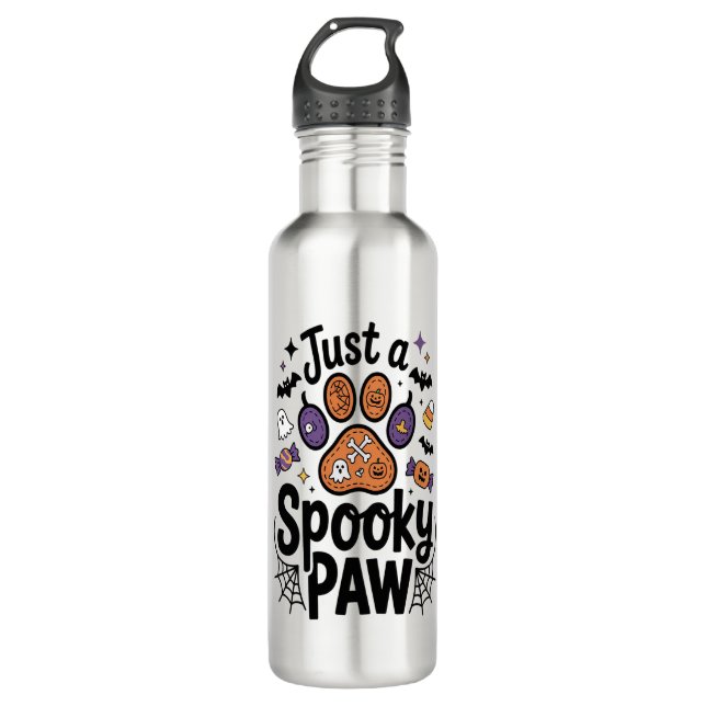 Just A Spooky Paw PNG, Dog Halloween Edelstahlflasche (Vorderseite)