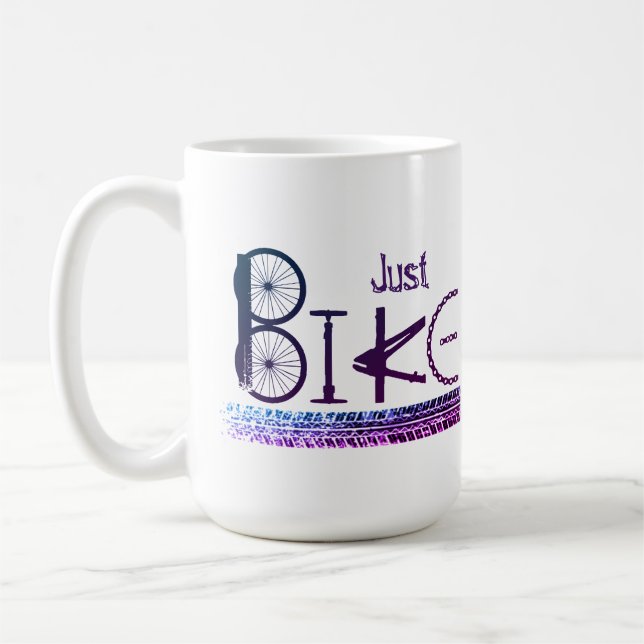 "Just Bike" Graffiti aus Fahrradteilen & Reißspure Kaffeetasse (Links)