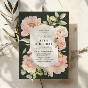 Just Blush Floral 80. Geburtstag Einladung