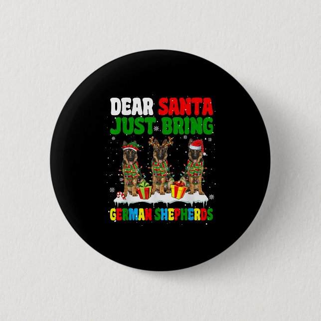 Just Bring German Shepherds Xmas Three Santa Reind Button (Vorderseite)