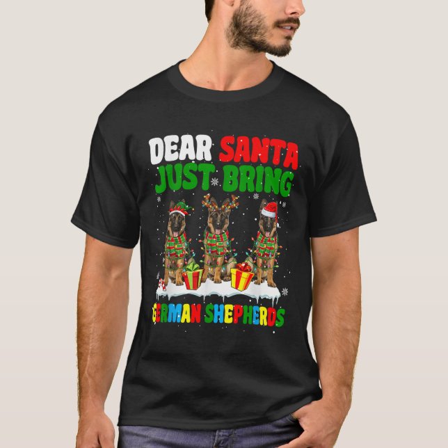 Just Bring German Shepherds Xmas Three Santa Reind T-Shirt (Vorderseite)
