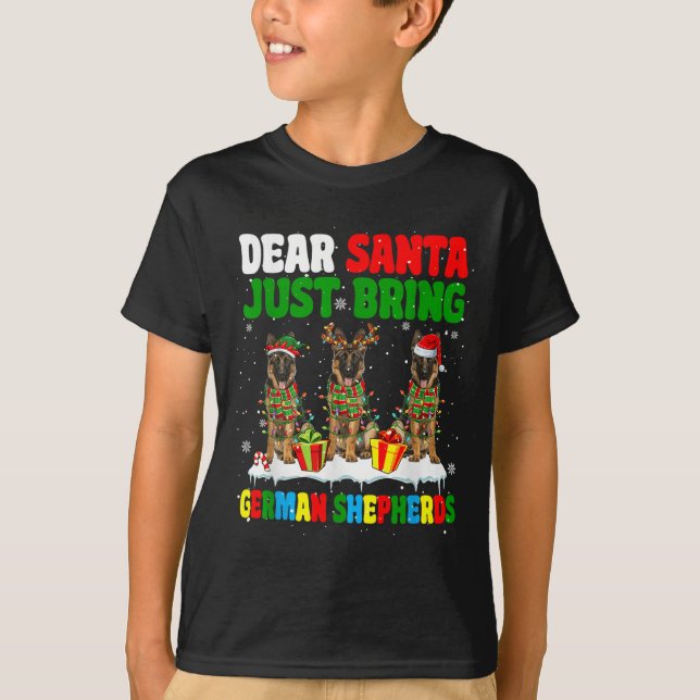 Just Bring German Shepherds Xmas Three Santa Reind T-Shirt (Vorderseite)