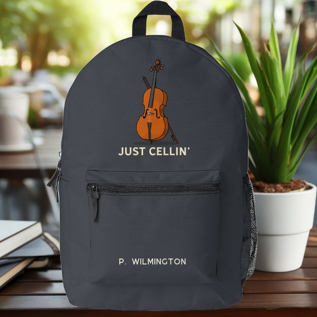 Just Cellin Cellist Musician Gag Novelty Bedruckter Rucksack (Just Cellin Celist Personalized Navy Blue Backpack)