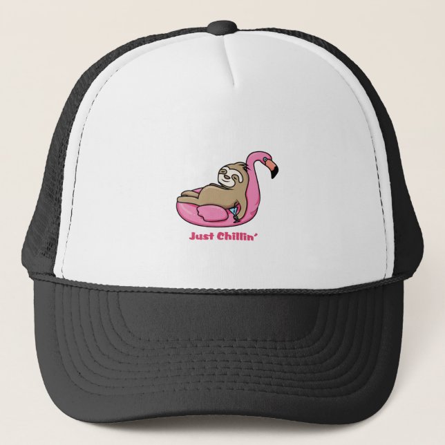 JUST CHILLIN' - Lazy Sloth & Pink Flamingo Truckerkappe (Vorderseite)