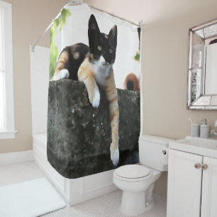 Just Chillin Tricolor Cat Pet Portait Duschvorhang