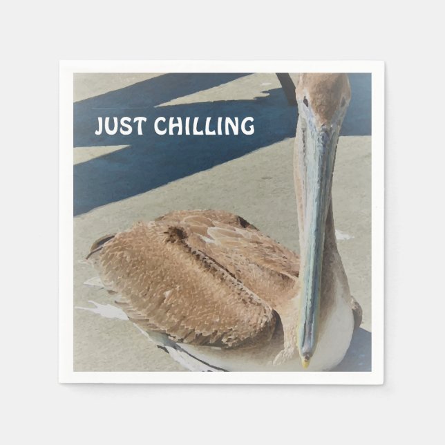 JUST CHILLING Fun Pelican in Sun Foto Serviette (Vorderseite)