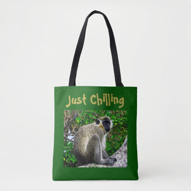 "Just Chilling" grüner Affen Drucktasche (Vorderseite)