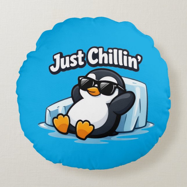 JUST CHILLING PINGUIN Throw Pillow Rundes Kissen (Vorderseite)