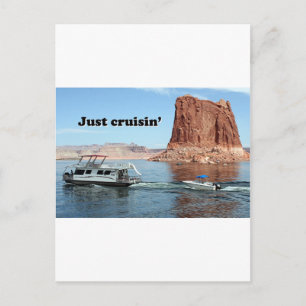 Just cruisin': Lake Powell, Houseboat, Arizona, US Postkarte