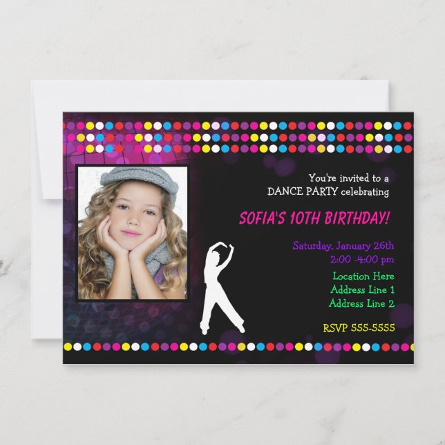Just Dance Party Diskothek Ball Foto Party Einladu Einladung (Vorderseite)